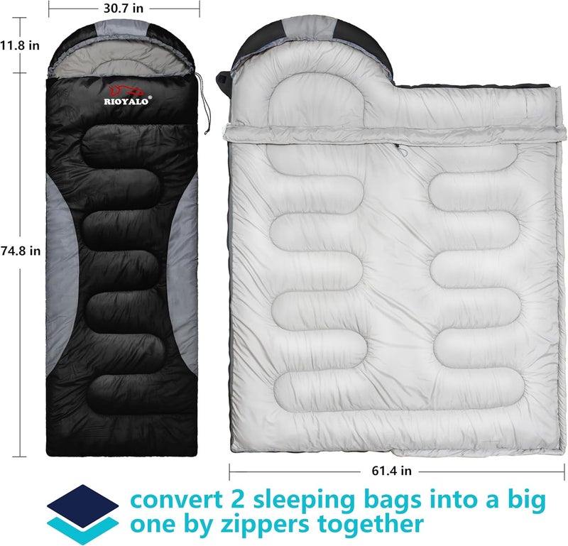 rioyalo 0 Degree Winter Sleeping Bags for Adults Camping (450GSM) - Temp Range (5F–32F) Portable Waterproof Compression Sack- Camping Sleeping Bags for Big and Tall in Env Hoodie: Backpacking Hiking 4 Season - Image 4